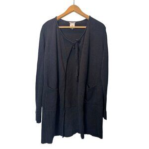 Cabi Black Ribbed Hem Tie-Front Cardigan Sweater Size Medium | M24 | Cozy Minima